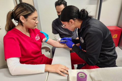 Student drawing blood