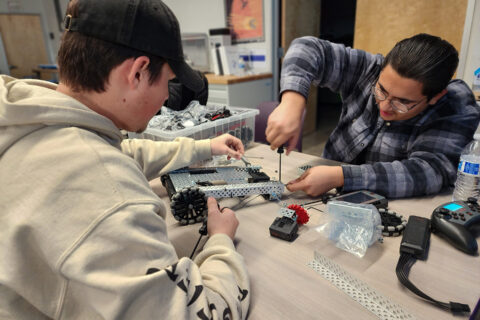 Students working on robotic vehicle