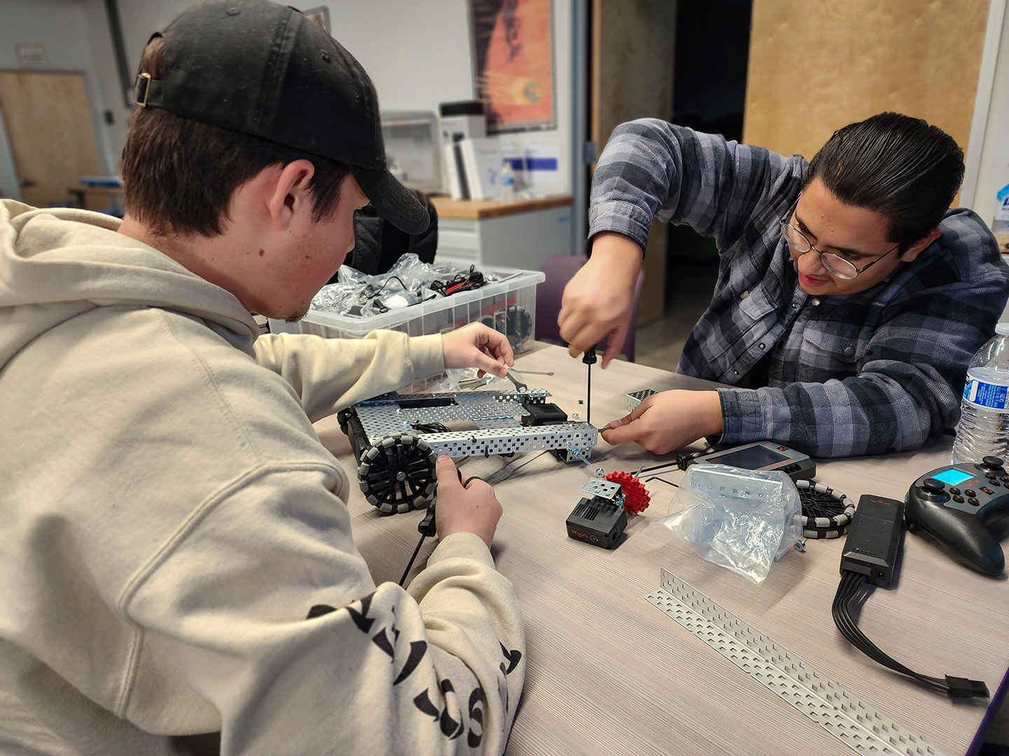 Students working on robotic vehicle