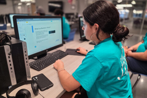Student working on a computer