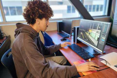 Student creating 3D animation