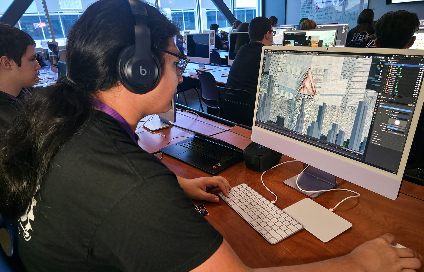 Student building animation on computer