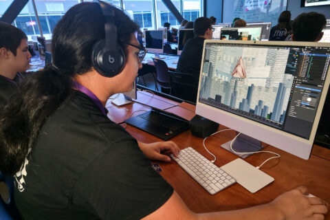 Student building animation on computer