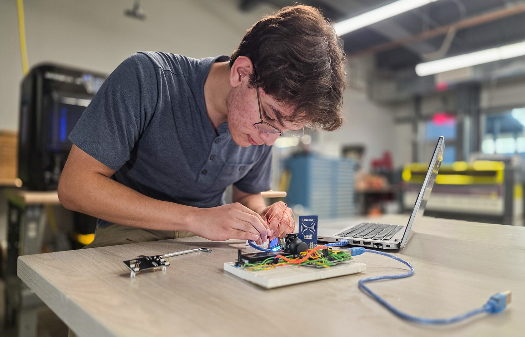 Student connecting wires