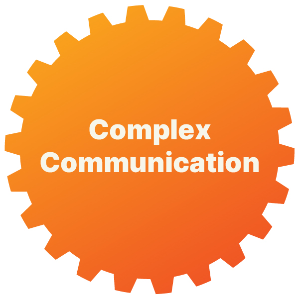 Orange gear that says "Complex Communication"