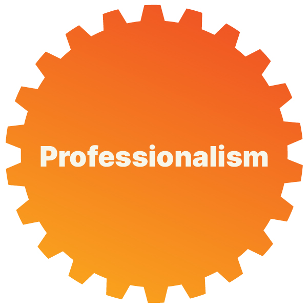 Orange gear that says "Professionalism"