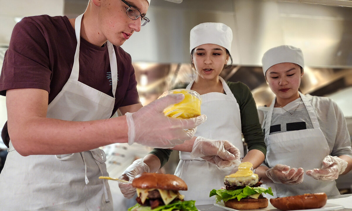 Students making burgers