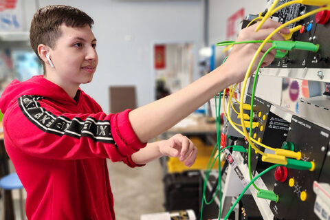 Student working on wiring
