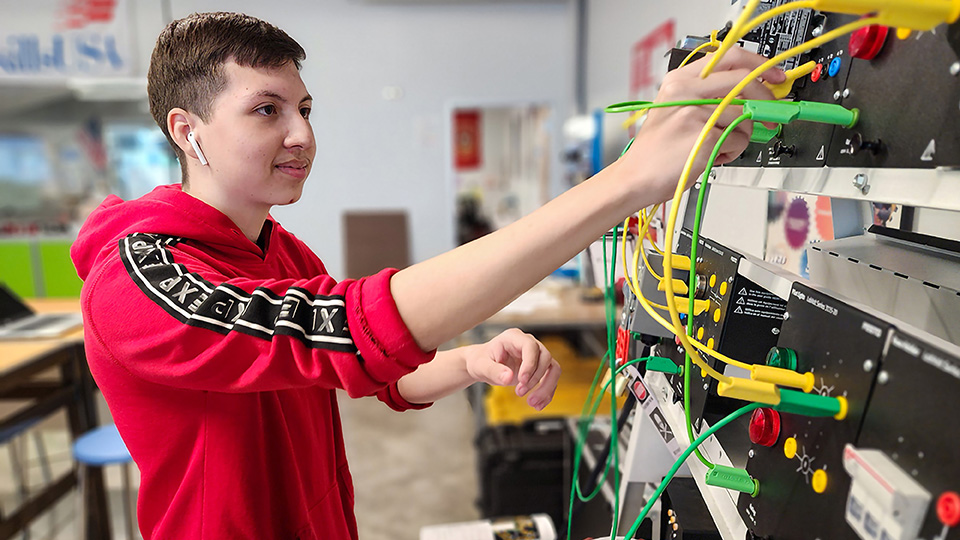 Student working on wiring
