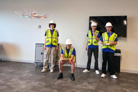 Students flying drone