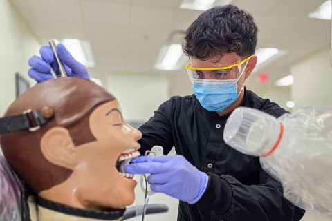 Student adjusting x-ray for teeth